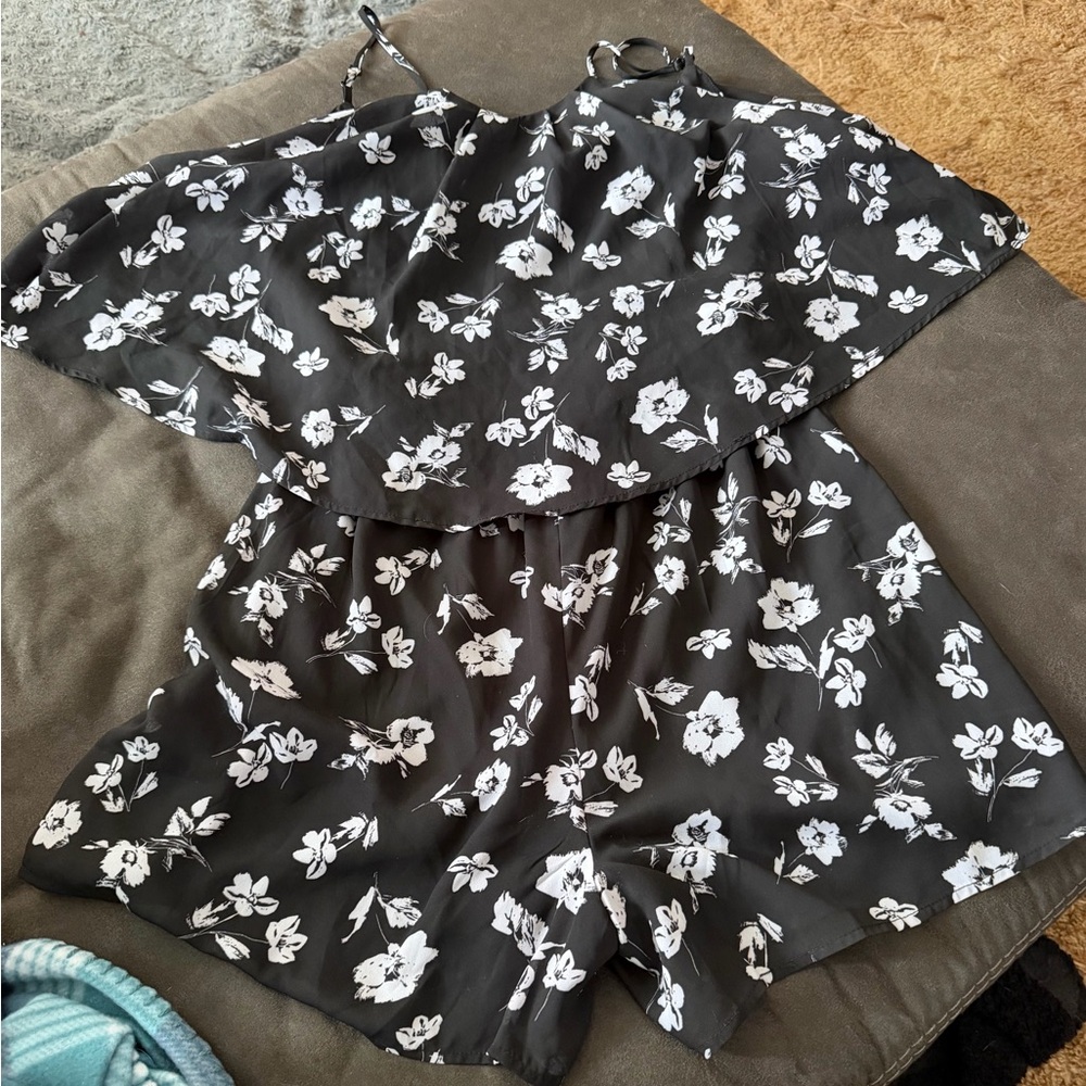 Maurices Black and White Floral Romper